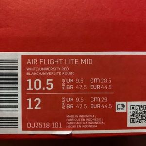 Air Flight Lite Mid White University Red Size 10.5